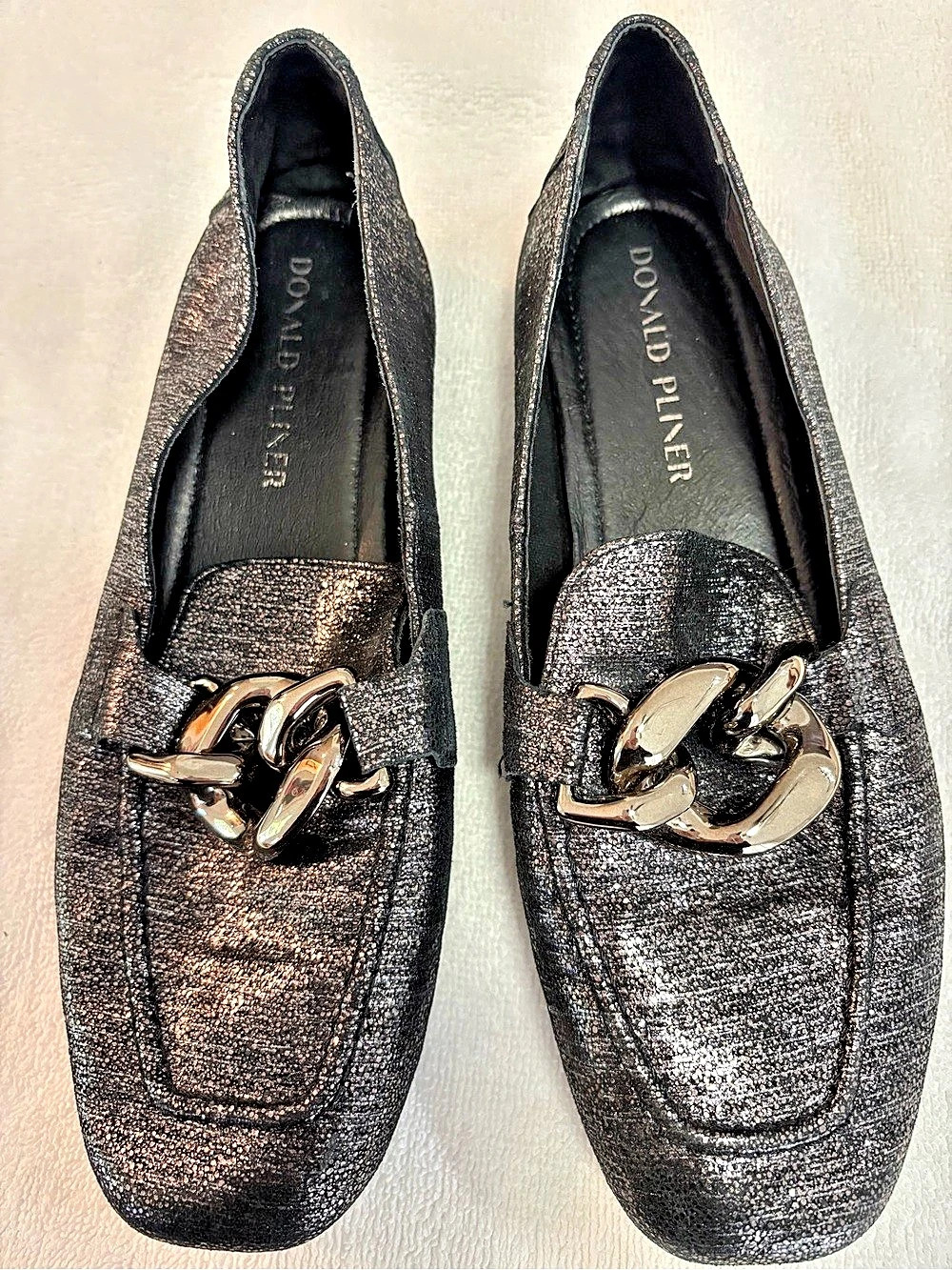 Donald Pliner Bristol Chain Loafers Black & Silver US 8M